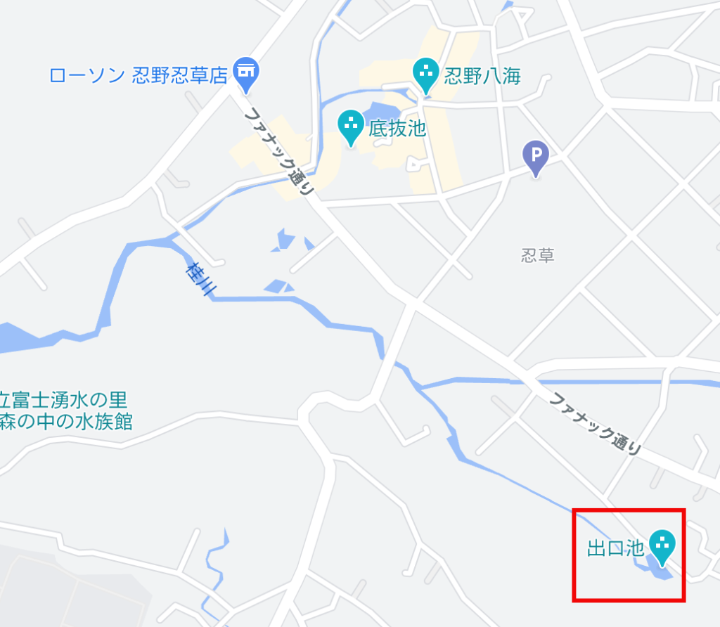 忍野八海 8つ目「出口池」の位置マップ